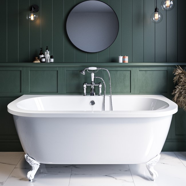 Freestanding Double Ended Back to Wall Bath with White Feet 1700 x 620mm - Park Royal