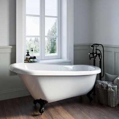 Freestanding Single Ended Roll Top Slipper Bath with Black Feet 1555 x 725mm - Park Royal