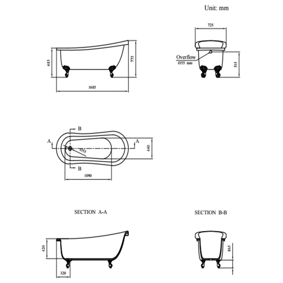 Park Royal Freestanding Slipper Bath 1700mm