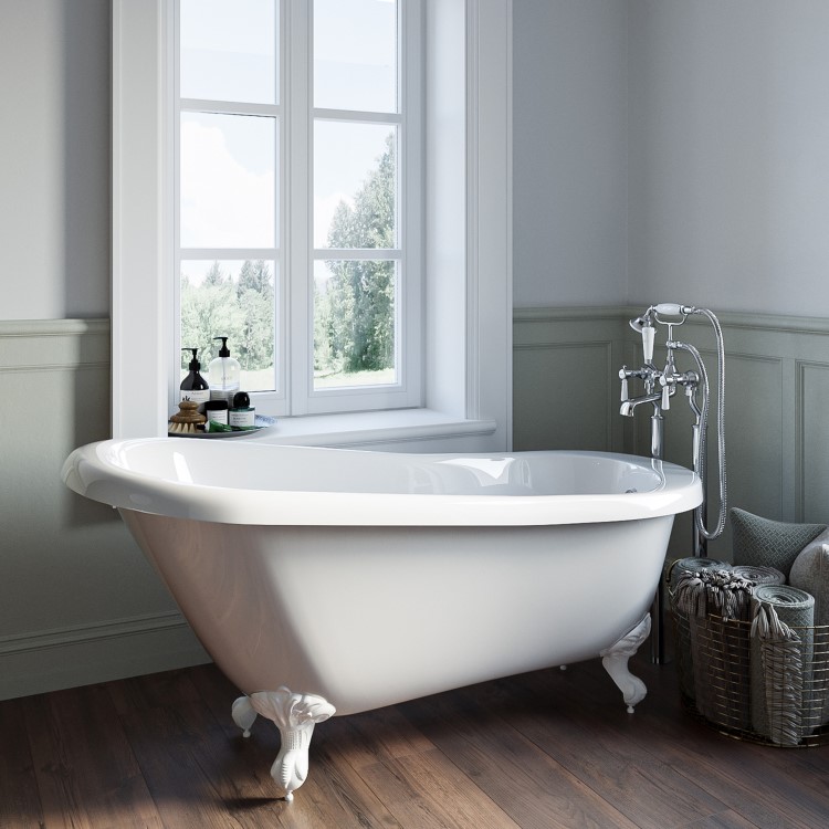 Freestanding Single Ended Roll Top Slipper Bath with White Feet 1550 x 725mm - Park Royal