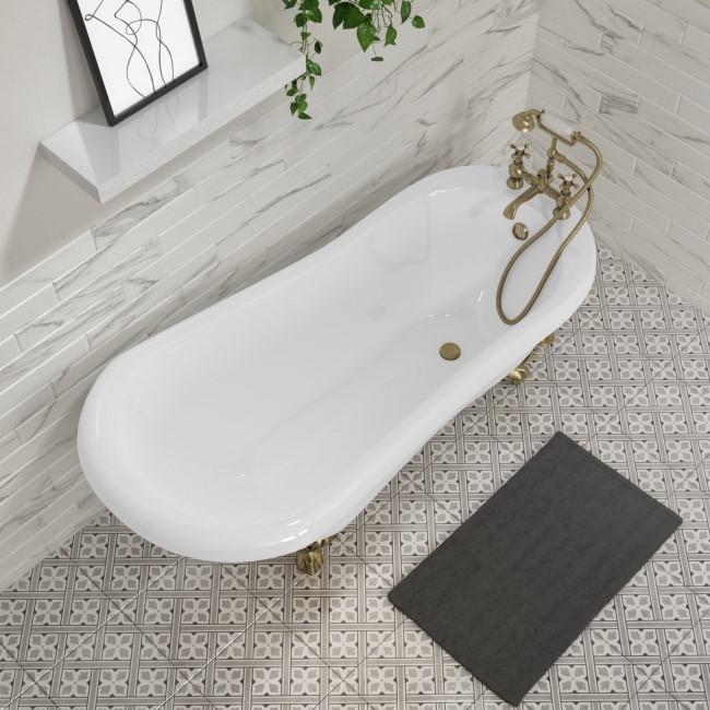 Freestanding Single Ended Roll Top Slipper Bath with Brushed Brass Feet 1700 x 710mm - Park Royal