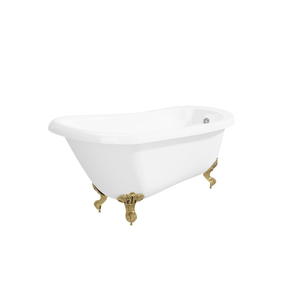 Freestanding Single Ended Roll Top Slipper Bath with Brushed Brass Feet 1700 x 710mm - Park Royal