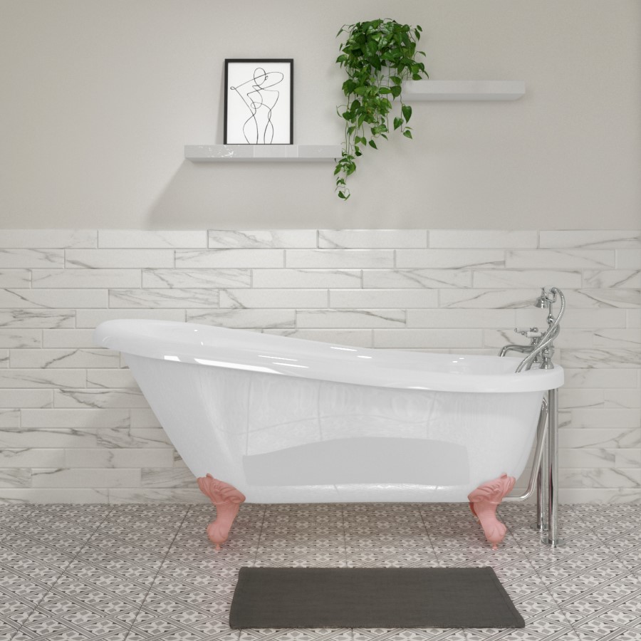 Freestanding Single Ended Roll Top Slipper Bath with Pink Feet 1700 x 710mm - Park Royal