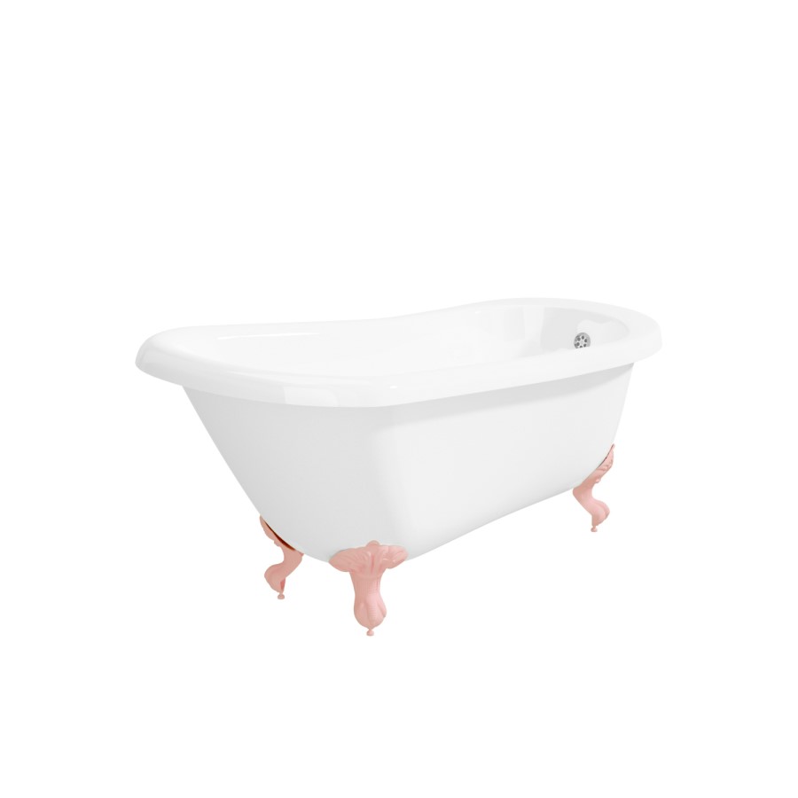 Freestanding Single Ended Roll Top Slipper Bath with Pink Feet 1700 x 710mm - Park Royal
