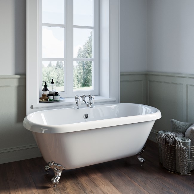 Freestanding Double Ended Roll Top Bath with Chrome Feet 1690 x 740mm - Park Royal