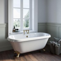 Freestanding Double Ended Roll Top Bath with Brushed Brass Feet 1690 x 740mm - Park Royal