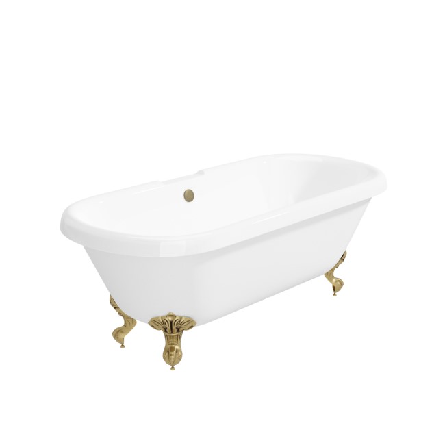 Freestanding Double Ended Roll Top Bath with Brushed Brass Feet 1690 x 740mm - Park Royal