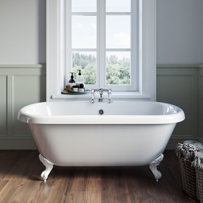 Freestanding Double Ended Roll Top Bath with White Feet 1690 x 740mm - Park Royal