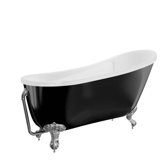 Freestanding Single Ended Roll Top Slipper Bath Black with Chrome Feet 1625 x 695mm - Lunar 