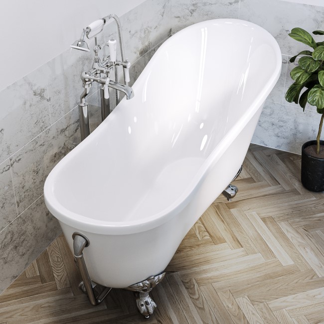 Freestanding Single Ended Roll Top Slipper Bath with Chrome Feet 1625 x 695mm - Lunar