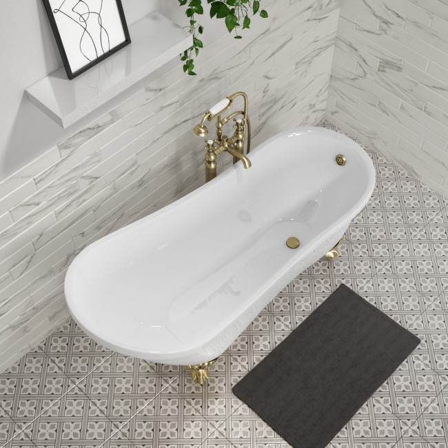 Freestanding Single Ended Roll Top Slipper Bath with Brushed Brass Feet 1625 x 695mm - Lunar