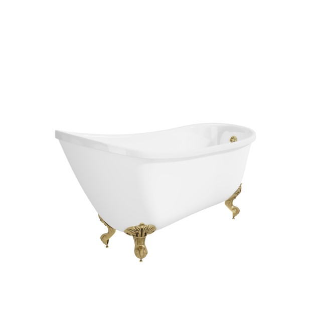 Freestanding Single Ended Roll Top Slipper Bath with Brushed Brass Feet 1625 x 695mm - Lunar