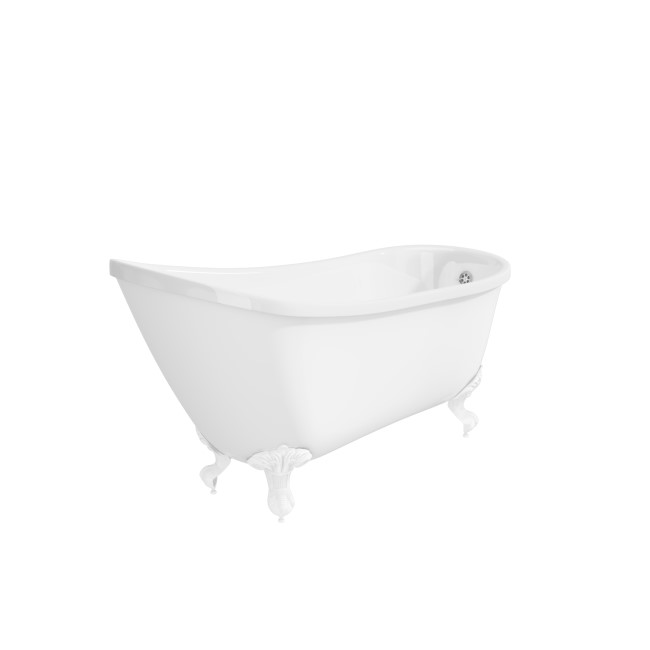 Freestanding Single Ended Roll Top Slipper Bath with White Feet 1625 x 695mm - Lunar