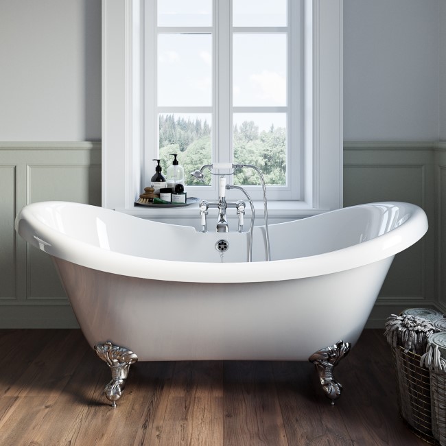 Grade A2 - Freestanding Double Ended Roll Top Bath with Chrome Feet 1750 x 740mm - Park Royal