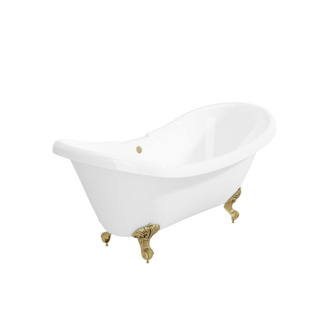 Grade A2 - Freestanding Double Ended Roll Top Bath with Brushed Brass Feet 1750 x 740mm - Park Royal