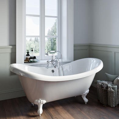 Freestanding Double Ended Roll Top Bath with White Feet 1750 x 740mm - Park Royal