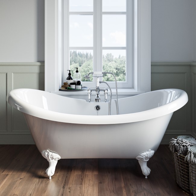 Freestanding Double Ended Roll Top Bath with White Feet 1750 x 740mm - Park Royal