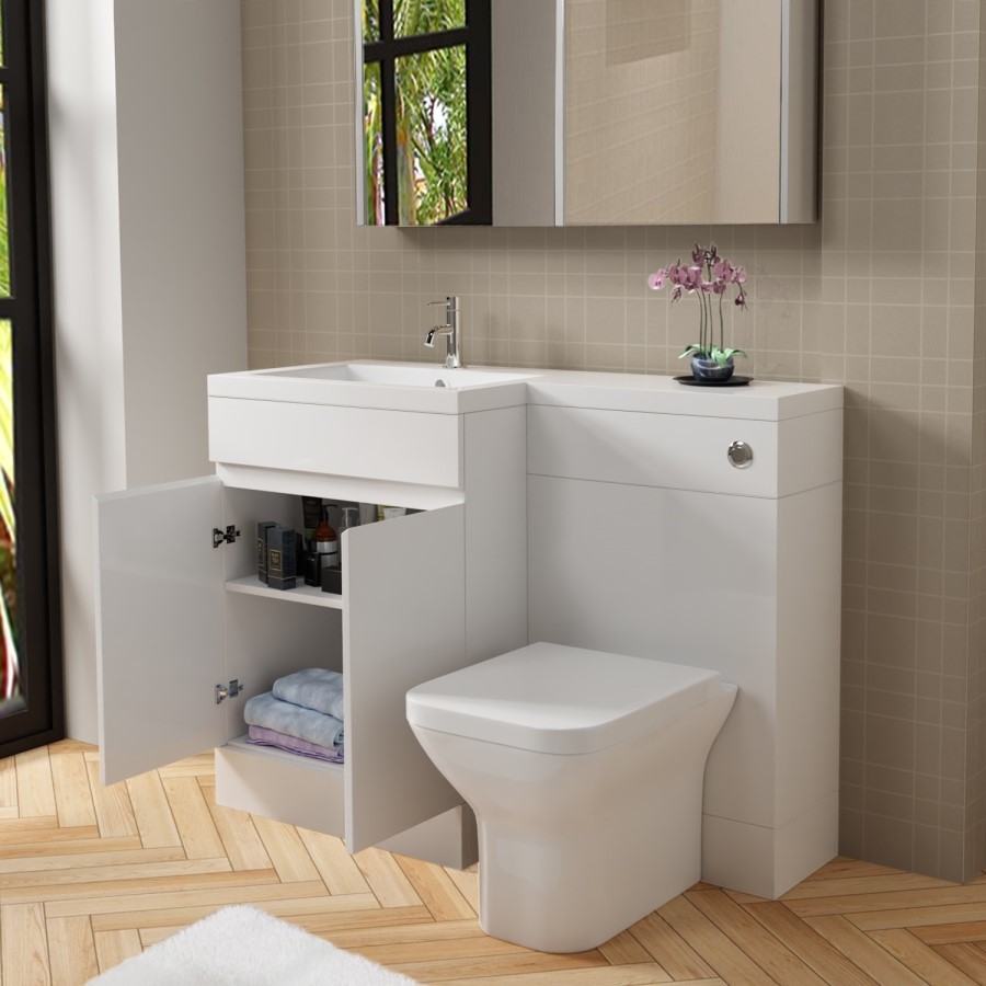 1100mm White Toilet and Sink Unit Left Hand with Modern Square Toilet - Florence