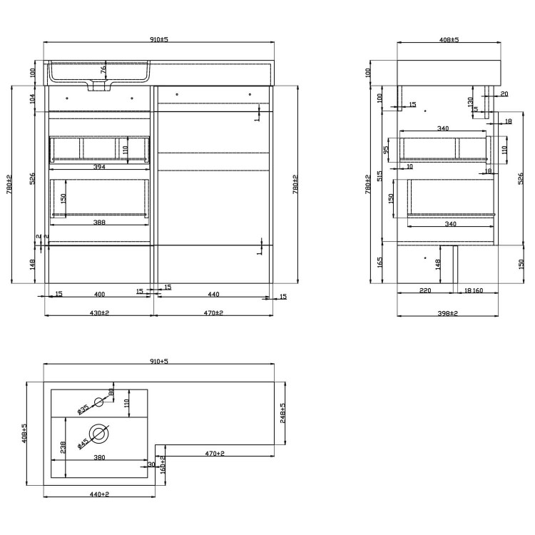 900mm White Toilet and Sink Unit Left Hand with Square Toilet- Agora