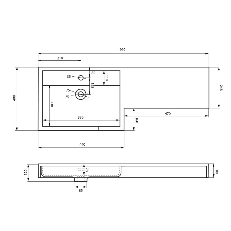 900mm White Toilet and Sink Unit Left Hand with Square Toilet- Agora