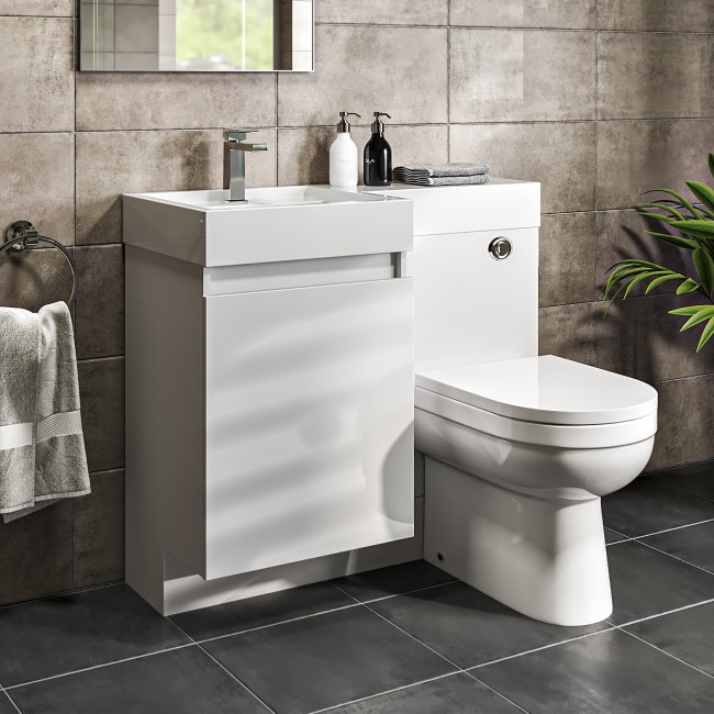 900mm White Toilet and Sink Unit Left Hand with Round Toilet - Agora