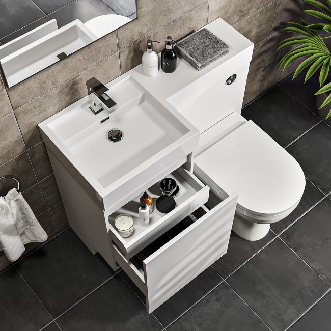 900mm White Toilet and Sink Unit Left Hand with Round Toilet - Agora