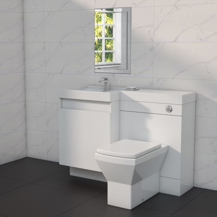 1200mm  White Toilet and Sink Unit Left Hand with Square Toilet - Agora