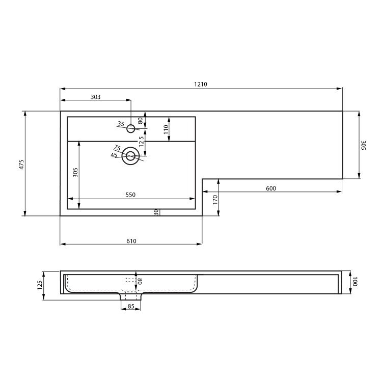 1200mm  White Toilet and Sink Unit Left Hand with Square Toilet - Agora