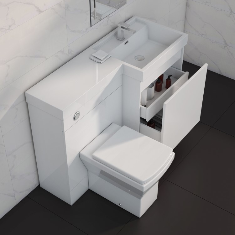 1200mm  White Toilet and Sink Unit Right Hand with Square Toilet - Agora