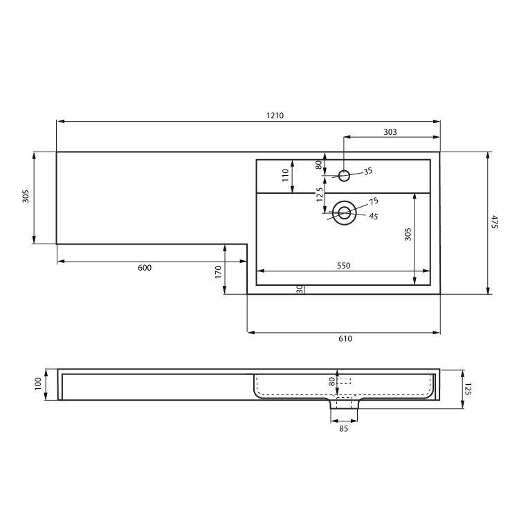 1200mm  White Toilet and Sink Unit Right Hand with Square Toilet - Agora