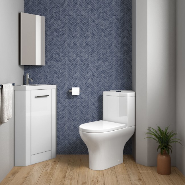 Cloakroom Suite with White Vanity Unit Basin and Corner Close Coupled Toilet - Apollo