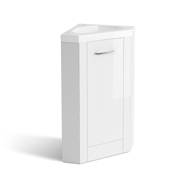 Cloakroom Suite with White Vanity Unit Basin and Corner Close Coupled Toilet - Apollo