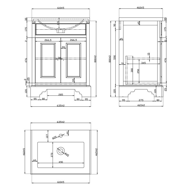 610mm White Freestanding Vanity Unit with Basin - Burford