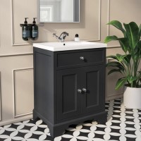 Grade A2 - 610mm Grey Freestanding Vanity Unit with Basin - Burford 