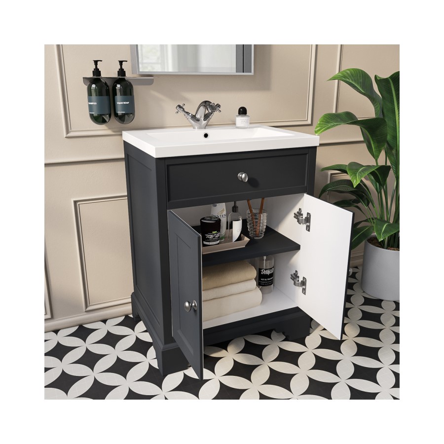 Grade A2 - 610mm Grey Freestanding Vanity Unit with Basin - Burford 
