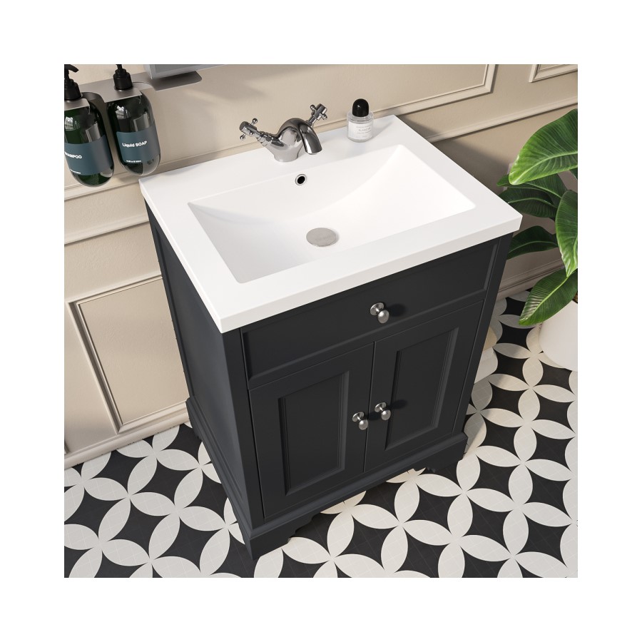 Grade A2 - 610mm Grey Freestanding Vanity Unit with Basin - Burford 