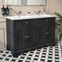 Grade A2 - 1200mm Grey Freestanding Double Vanity Unit with Sink - Burford