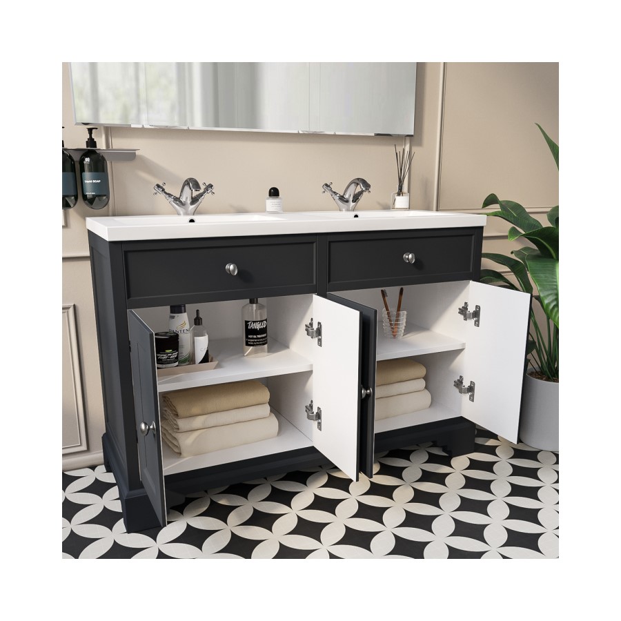 Grade A2 - 1200mm Grey Freestanding Double Vanity Unit with Sink - Burford