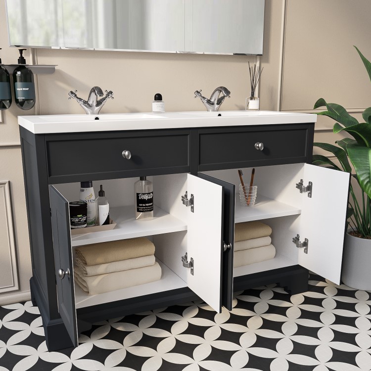 Grade A2 - 1200mm Grey Freestanding Double Vanity Unit with Sink - Burford