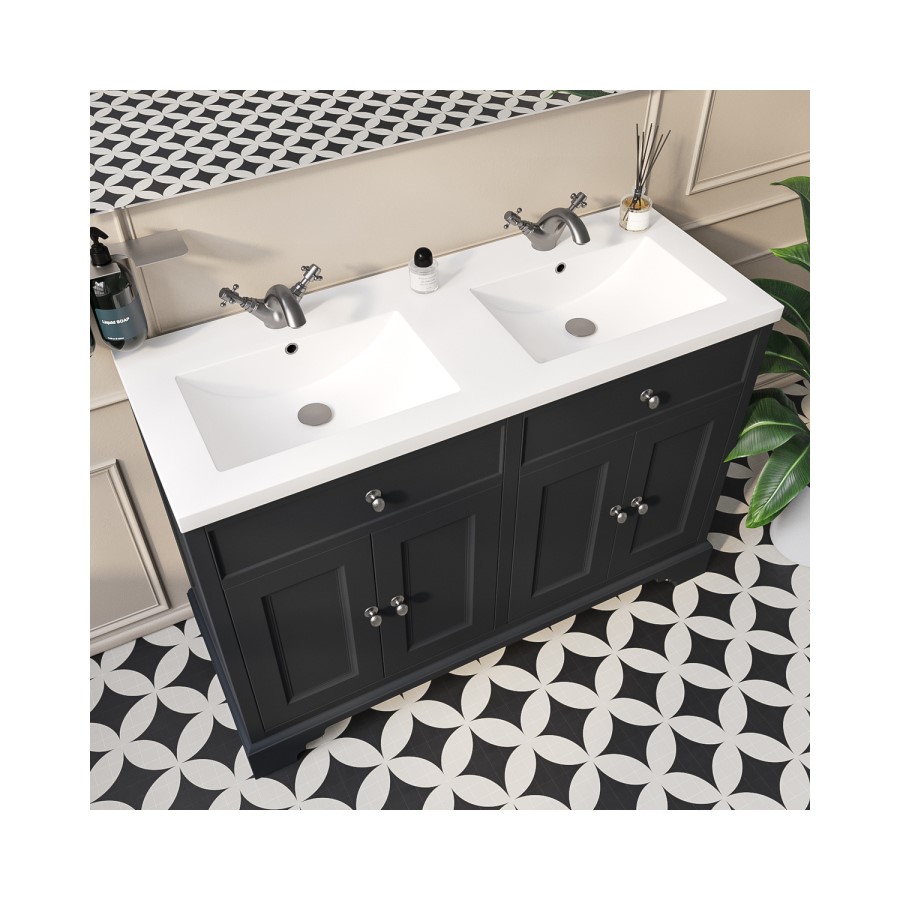 Grade A2 - 1200mm Grey Freestanding Double Vanity Unit with Sink - Burford