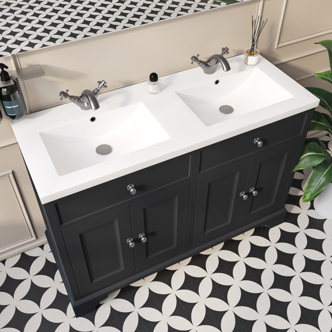 1200mm Grey Freestanding Double Vanity Unit with Sink - Burford