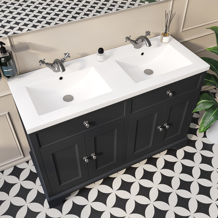 Grade A2 - 1200mm Grey Freestanding Double Vanity Unit with Sink - Burford