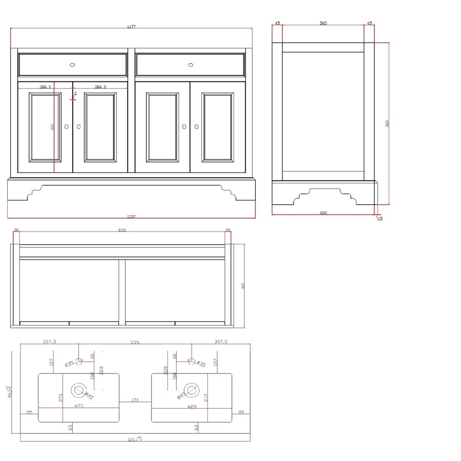 Grade A2 - 1200mm Grey Freestanding Double Vanity Unit with Sink - Burford