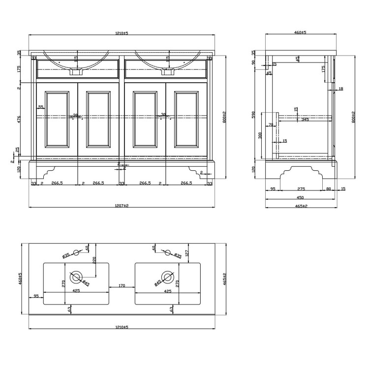 Grade A2 - 1200mm Grey Freestanding Double Vanity Unit with Sink - Burford