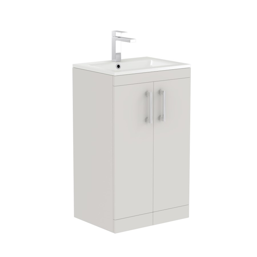 Grade A2 - 500mm White Freestanding Vanity Unit with Basin and Chrome Handles - Ashford