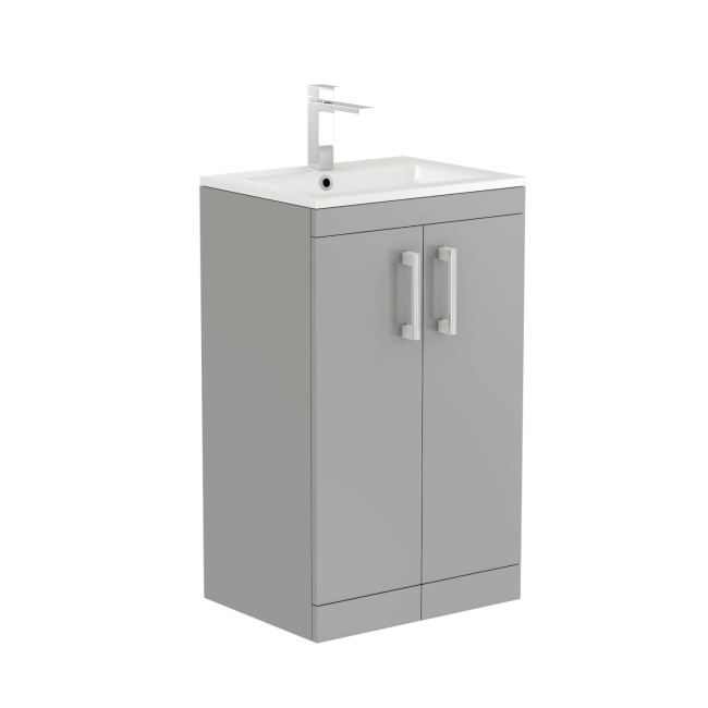 500 mm Grey Freestanding Vanity Unit with Basin and Chrome Handles - Ashford