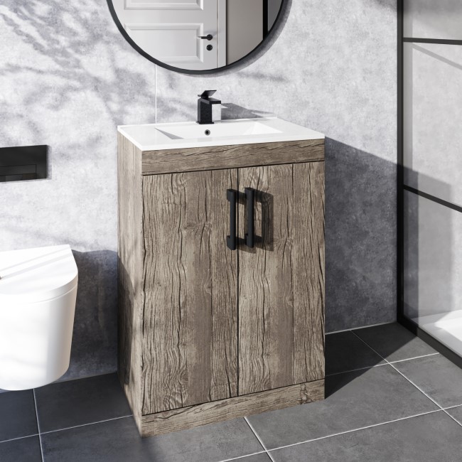 500mm Wood Effect Freestanding Vanity Unit with Basin - Ashford