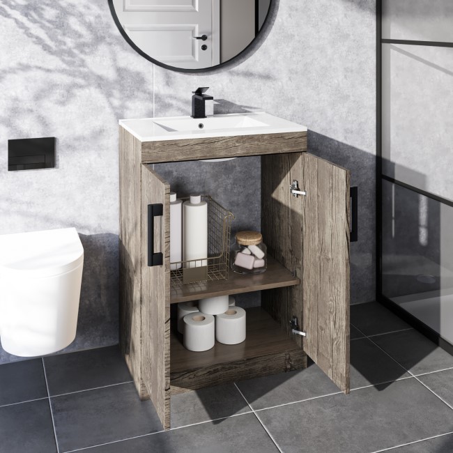 500mm Wood Effect Freestanding Vanity Unit with Basin - Ashford