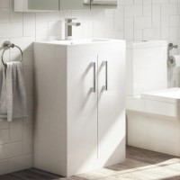 Grade A2 - 600mm White Freestanding Vanity Unit with Basin and Chrome Handles - Ashford