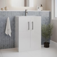 Grade A1 - 600 mm White Freestanding Vanity Unit with Basin and Chrome Handles - Ashford Grade A1 - 600 mm White Freestanding Vanity Unit with Basin and Chrome Handles - Ashford